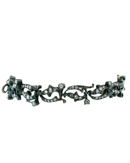 Antique French Bracelet 18K Rose Gold & Silver W/Diamond Link