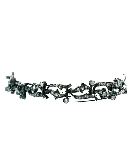 Antique French Bracelet 18K Rose Gold & Silver W/Diamond Link