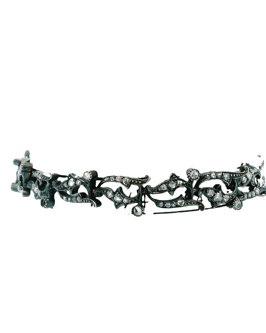 Antique French Bracelet 18K Rose Gold & Silver W/Diamond Link