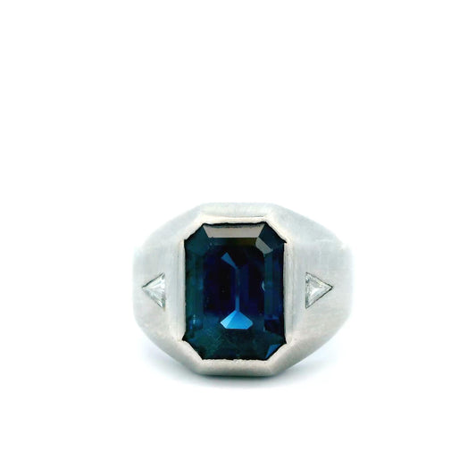Platinum Blue Sapphire and Diamond Ring