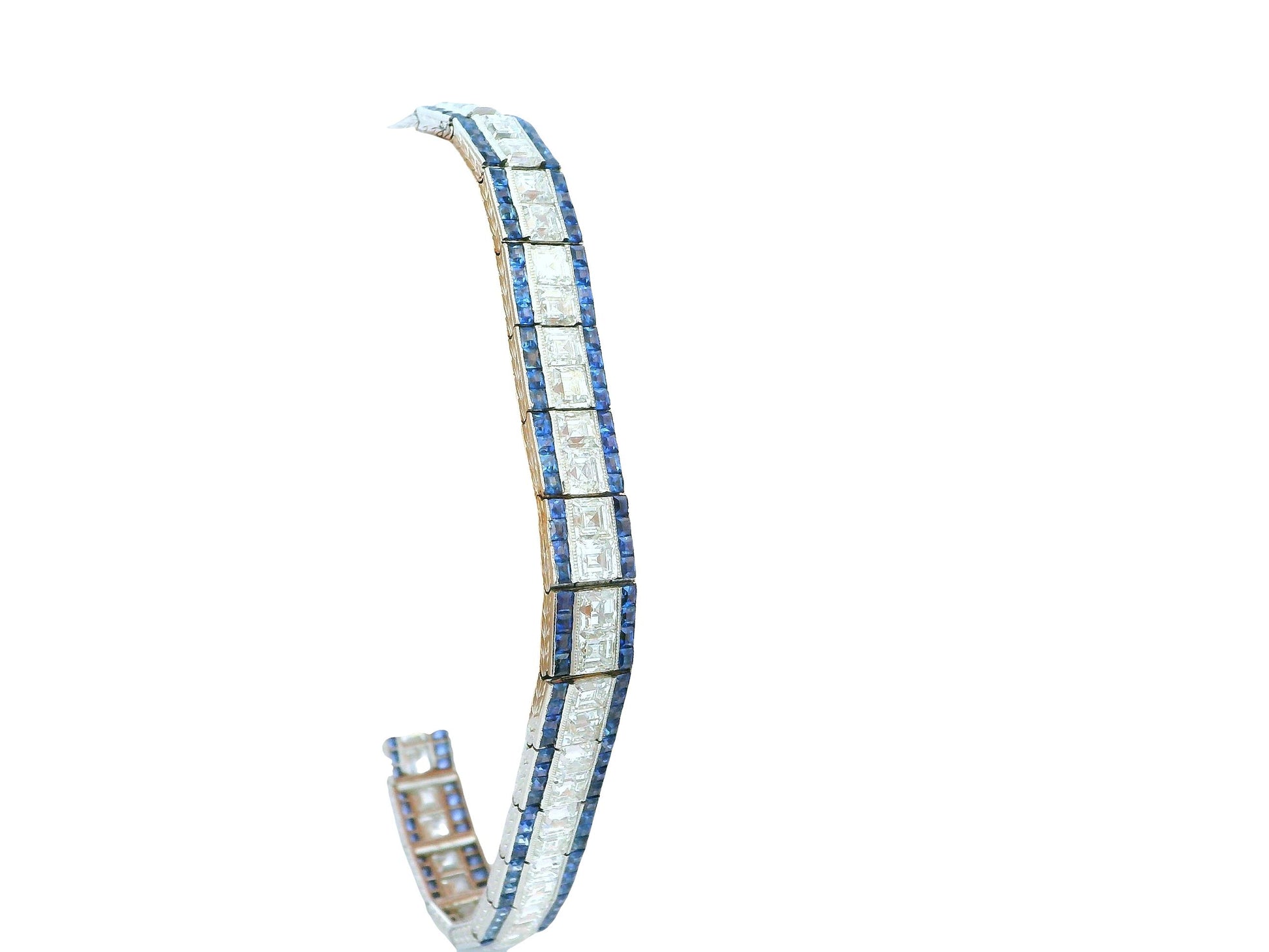 Art Deco Elegance: Platinum Diamond and Sapphire Bracelet
