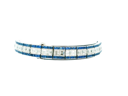 Art Deco Elegance: Platinum Diamond and Sapphire Bracelet