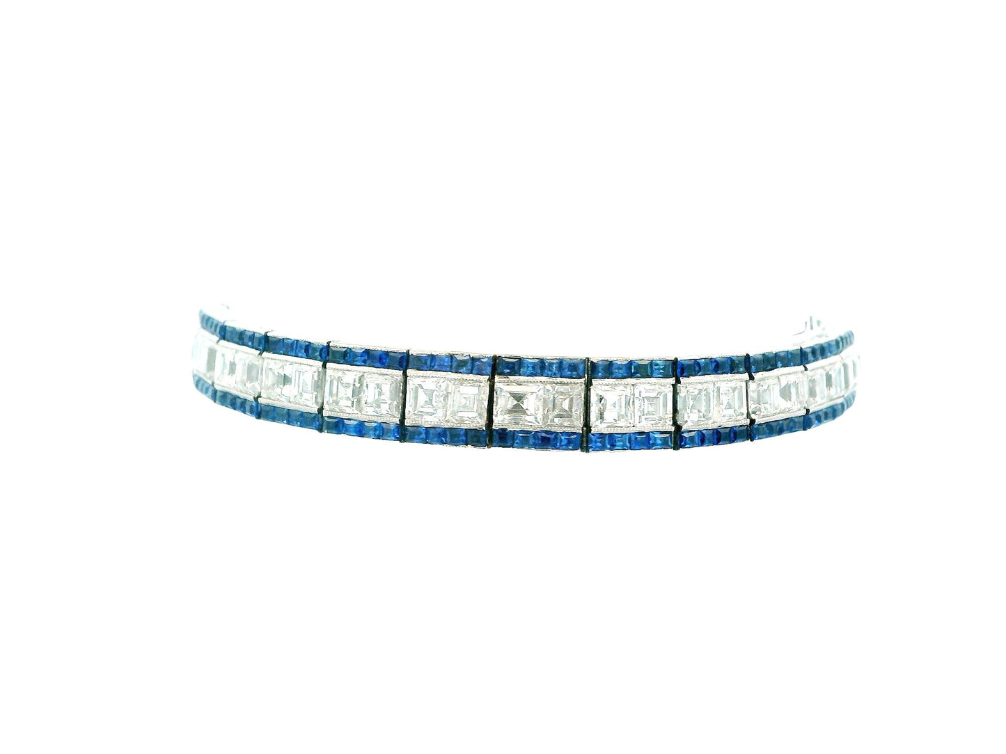 Art Deco Elegance: Platinum Diamond and Sapphire Bracelet