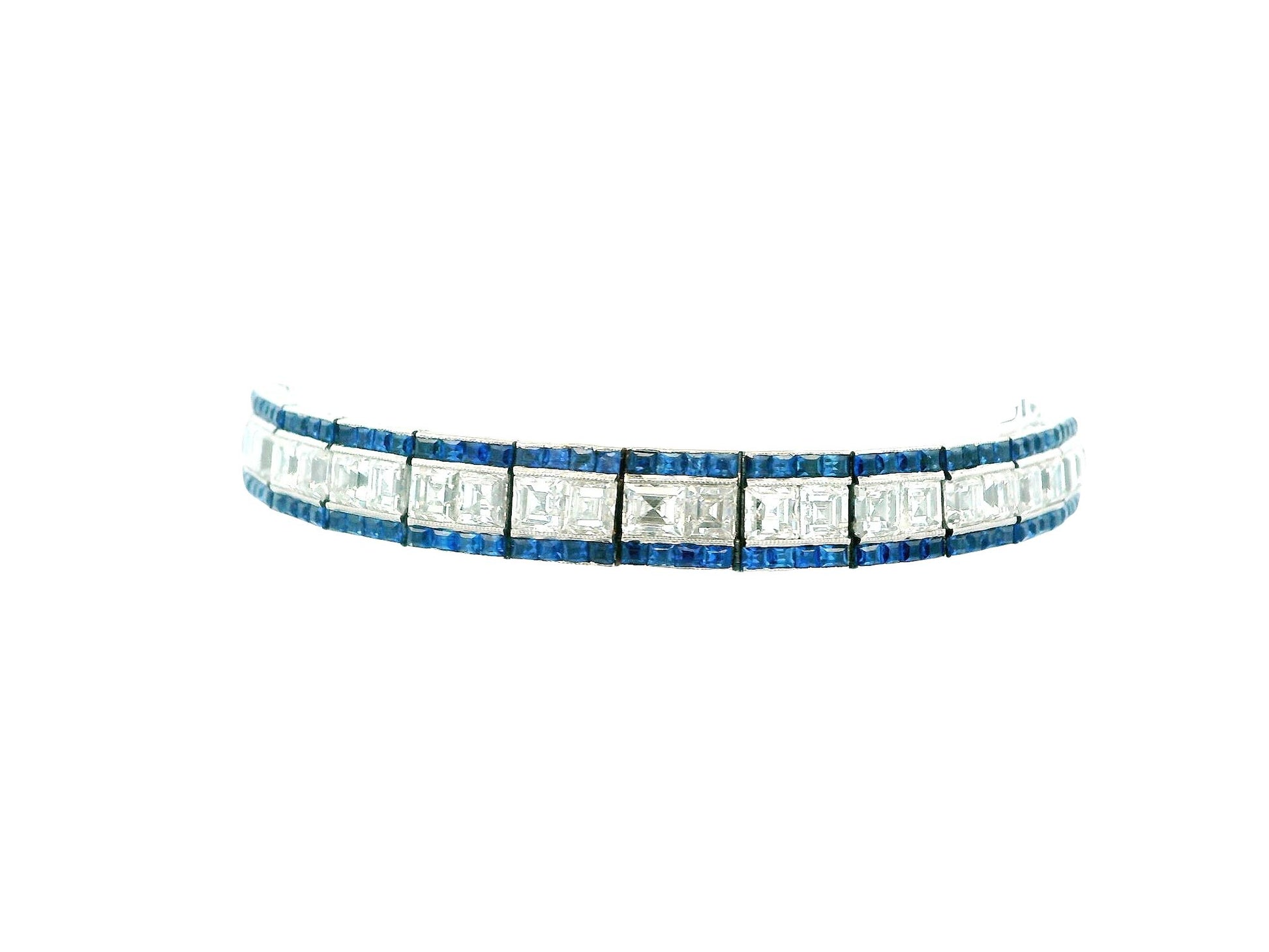 Art Deco Elegance: Platinum Diamond and Sapphire Bracelet