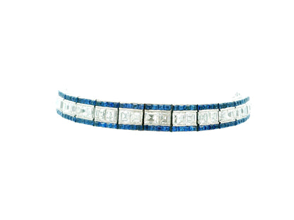 Art Deco Elegance: Platinum Diamond and Sapphire Bracelet