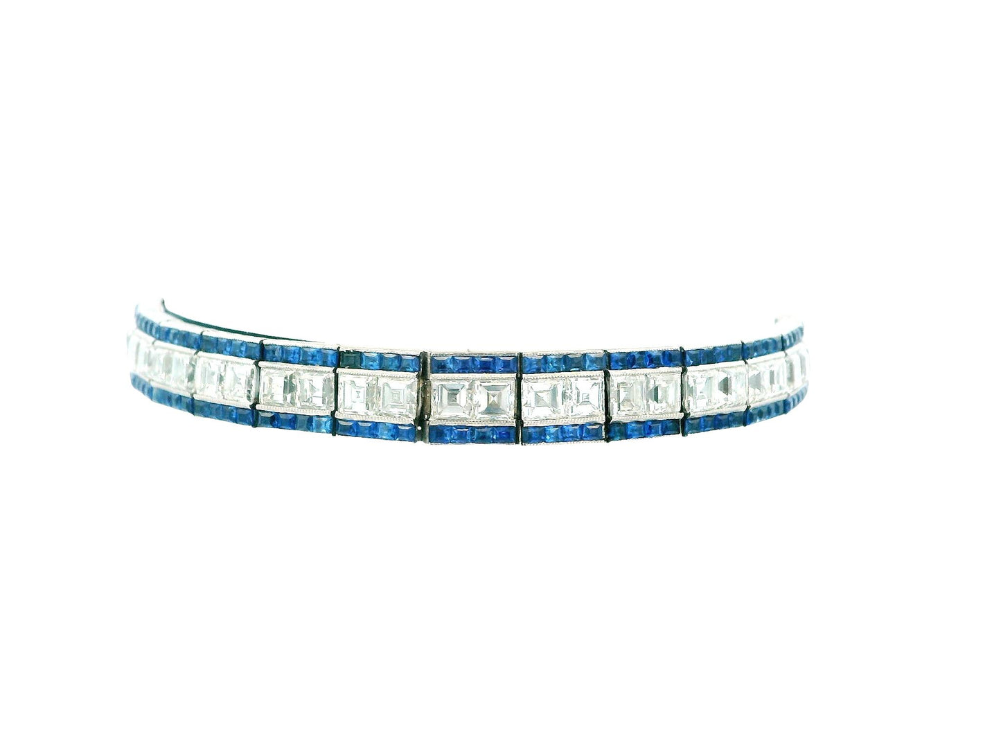 Art Deco Elegance: Platinum Diamond and Sapphire Bracelet