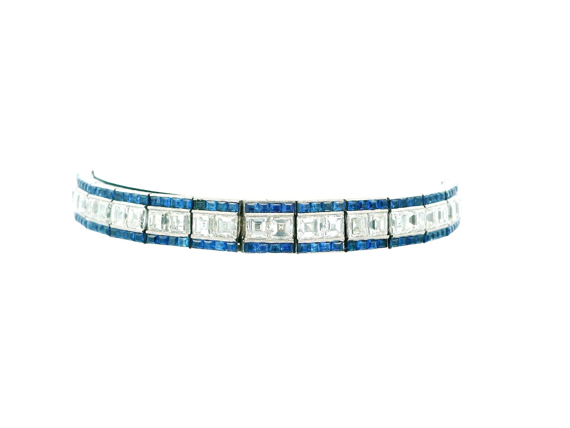 Art Deco Elegance: Platinum Diamond and Sapphire Bracelet