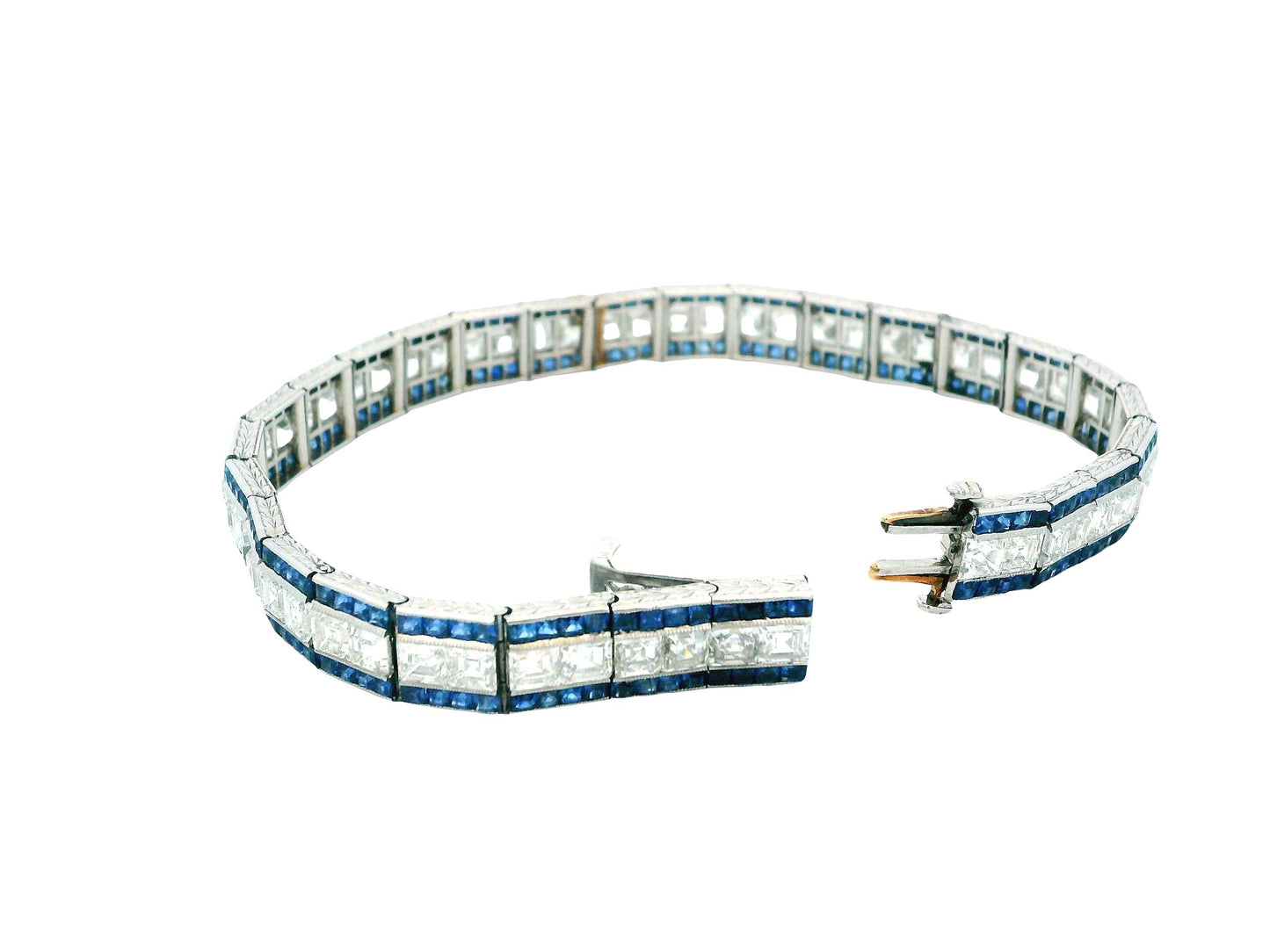 Art Deco Elegance: Platinum Diamond and Sapphire Bracelet