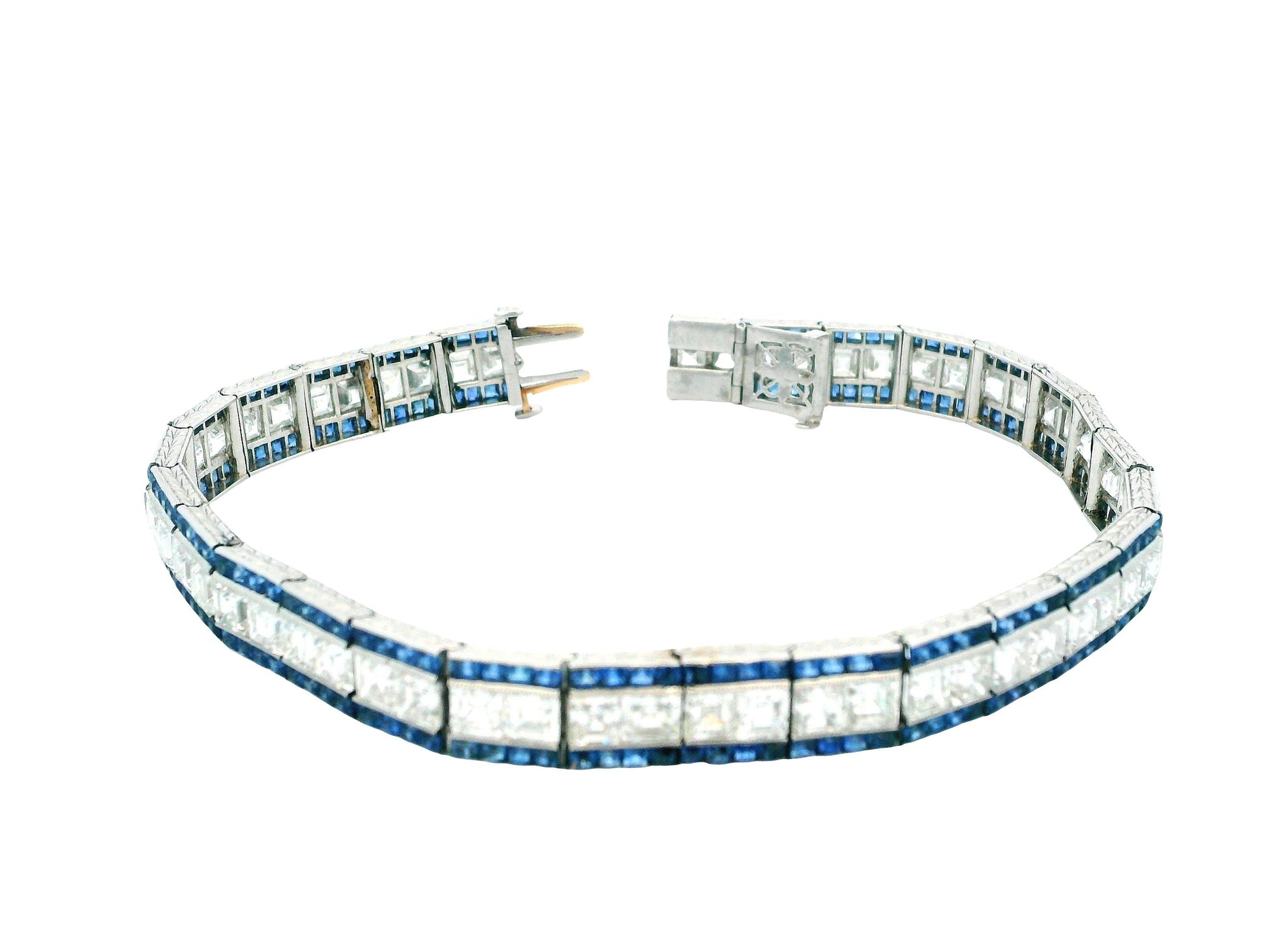 Art Deco Elegance: Platinum Diamond and Sapphire Bracelet