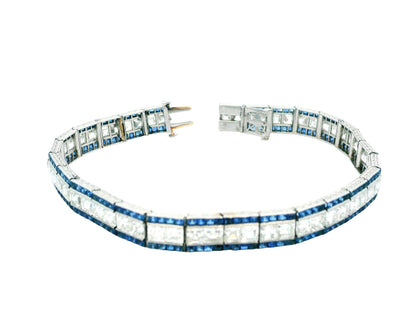 Art Deco Elegance: Platinum Diamond and Sapphire Bracelet
