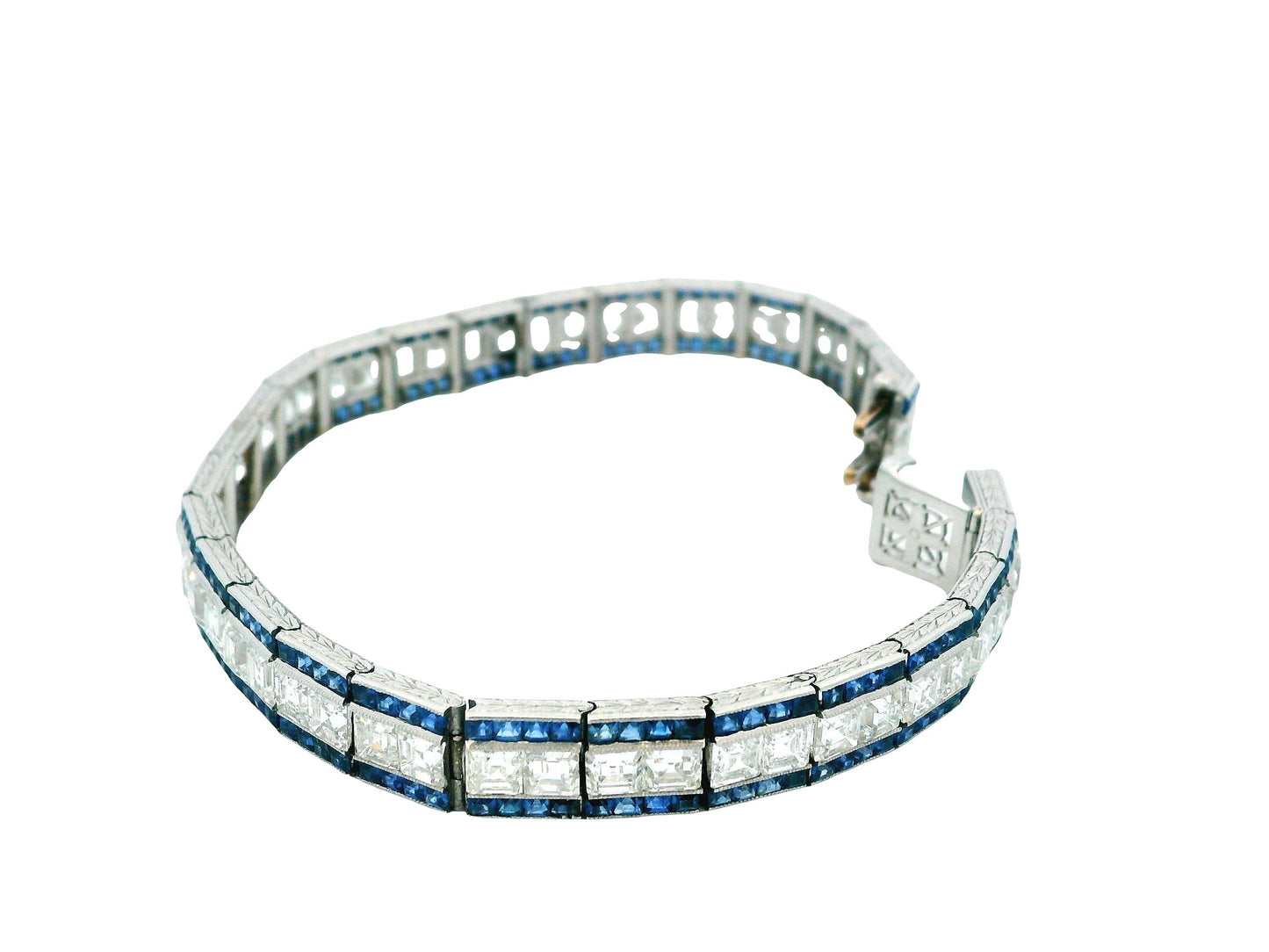 Art Deco Elegance: Platinum Diamond and Sapphire Bracelet