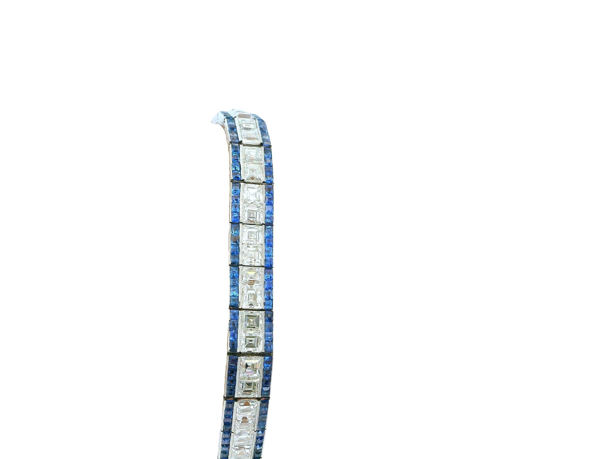 Art Deco Elegance: Platinum Diamond and Sapphire Bracelet