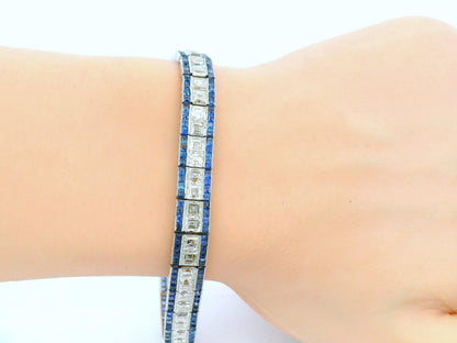 Art Deco Elegance: Platinum Diamond and Sapphire Bracelet