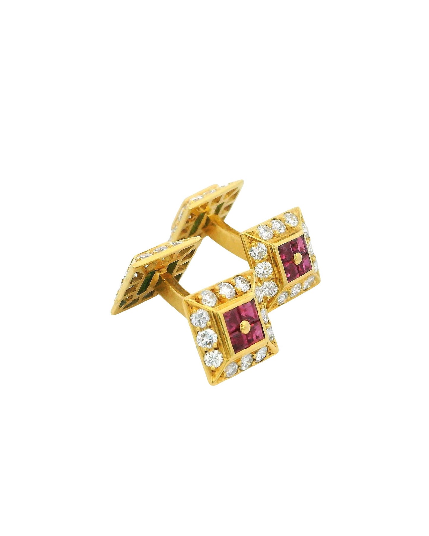 Square Ruby & Emerald W/ Brilliant-Cut Diamonds in Gold Cufflinks