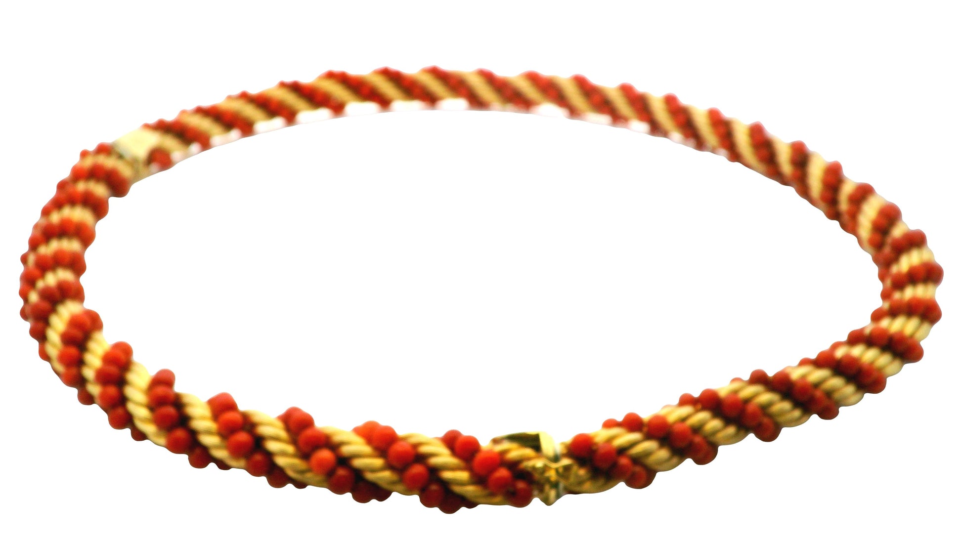 Exquisite Coral and Gold Torsade Necklace & Bracelet Set in 18K Yellow Gold