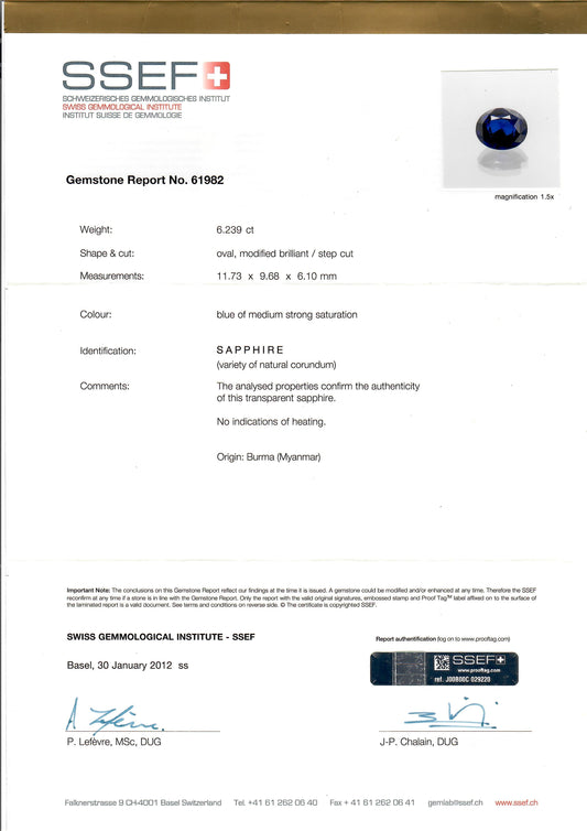 Van Cleef & Arpels Burma Sapphire 6.23 Ct Ring W/Certificates