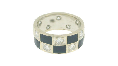 Blue Enamel & Diamond In White Gold Ring