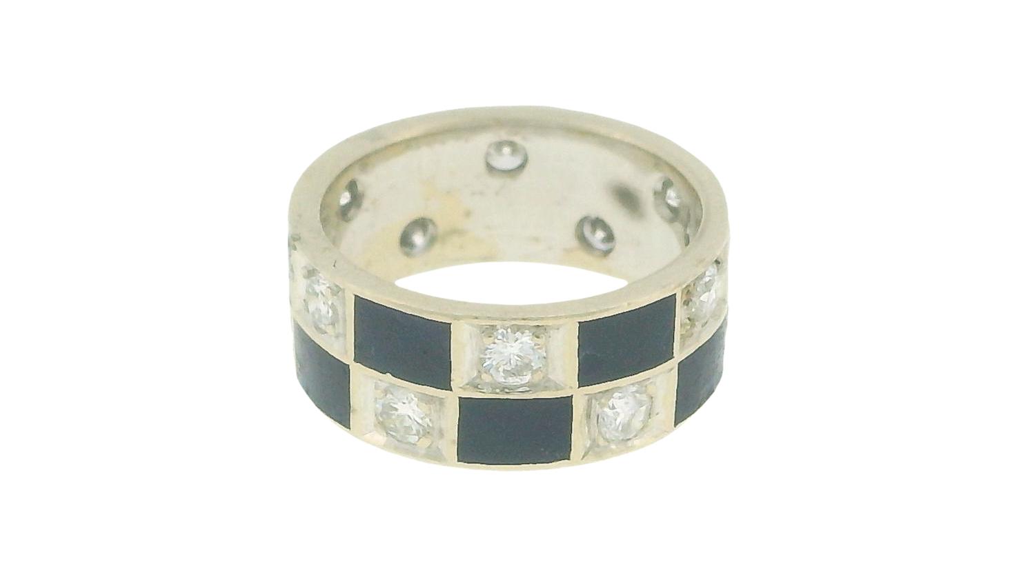 Blue Enamel & Diamond In White Gold Ring