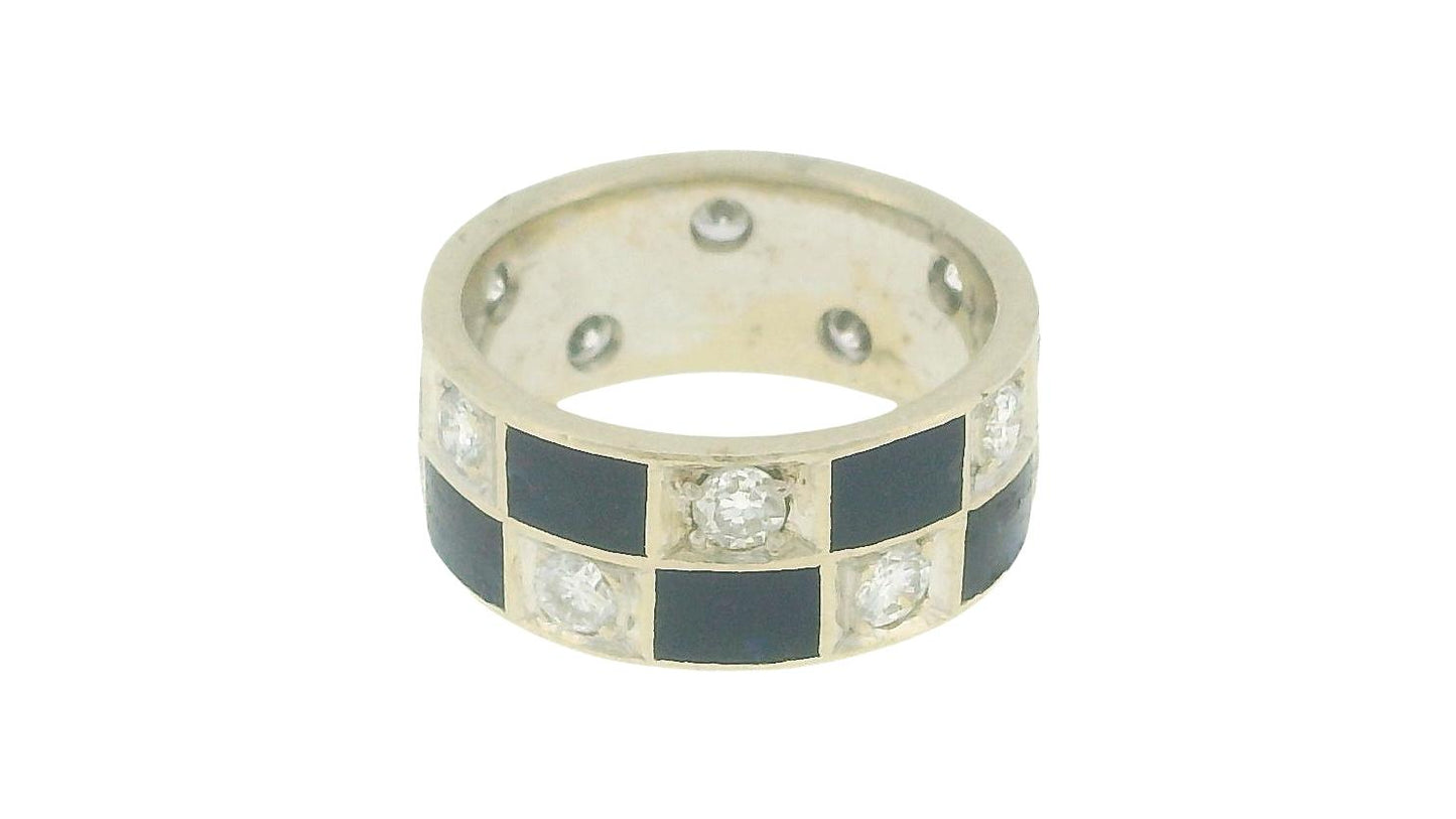 Blue Enamel & Diamond In White Gold Ring