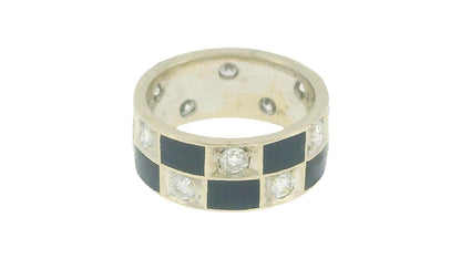 Blue Enamel & Diamond In White Gold Ring