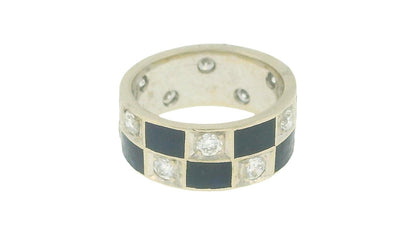 Blue Enamel & Diamond In White Gold Ring