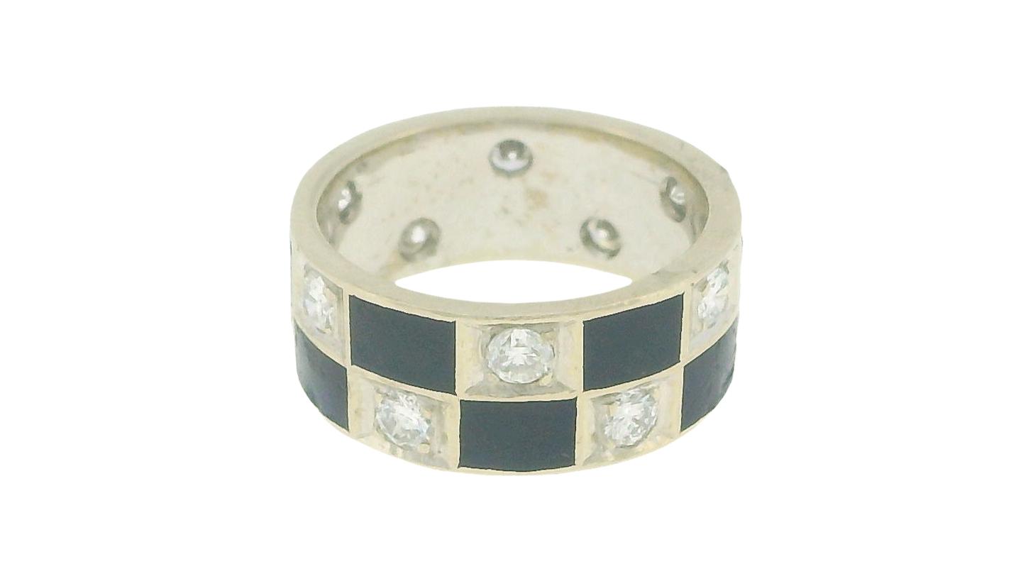 Blue Enamel & Diamond In White Gold Ring