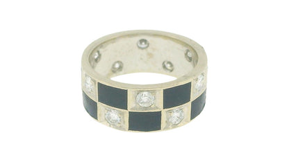 Blue Enamel & Diamond In White Gold Ring