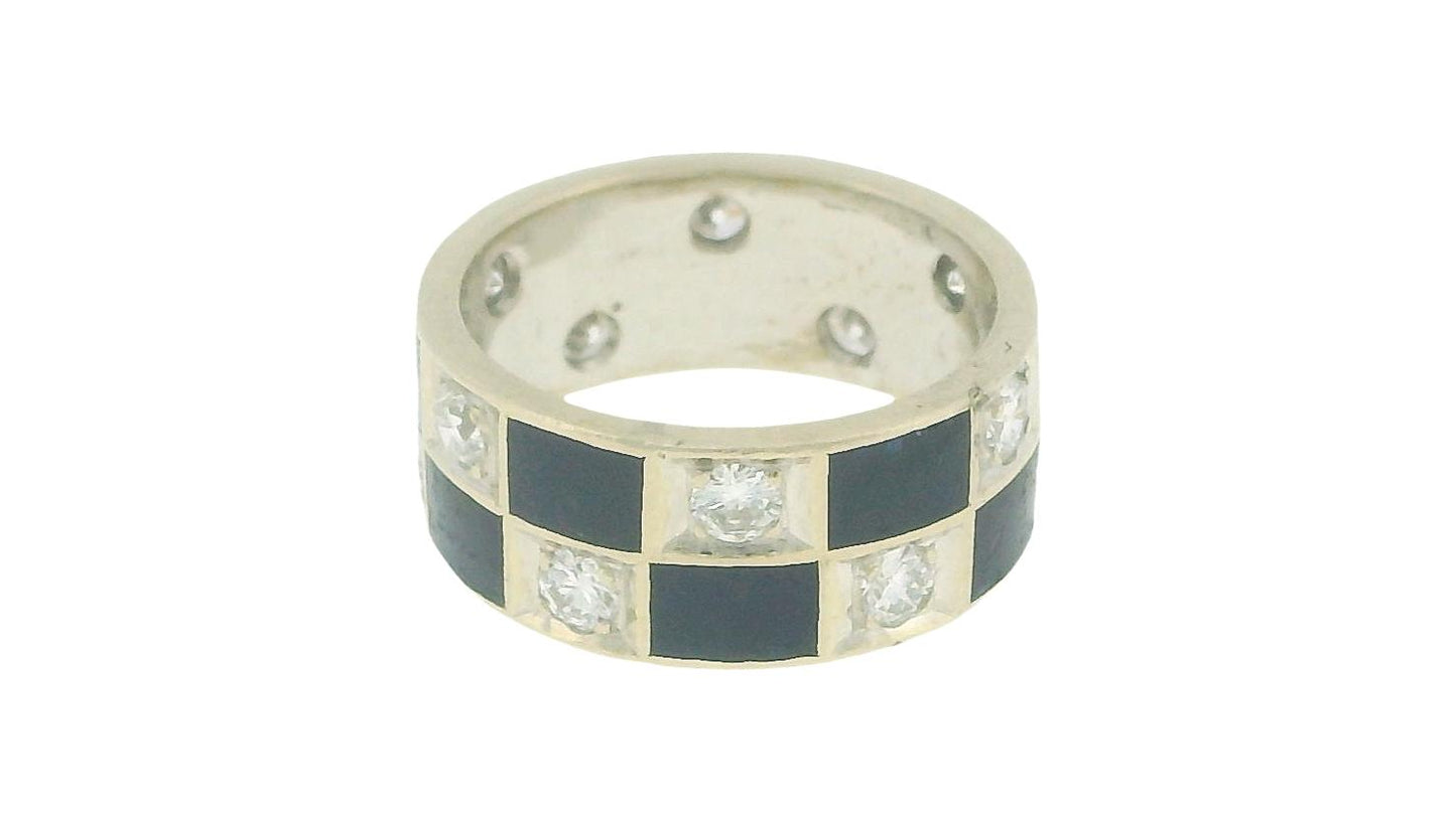 Blue Enamel & Diamond In White Gold Ring