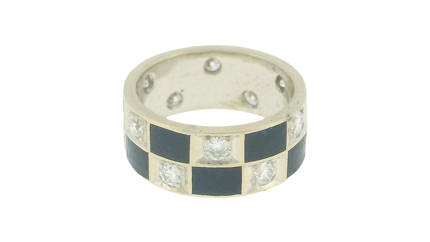 Blue Enamel & Diamond In White Gold Ring