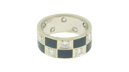 Blue Enamel & Diamond In White Gold Ring