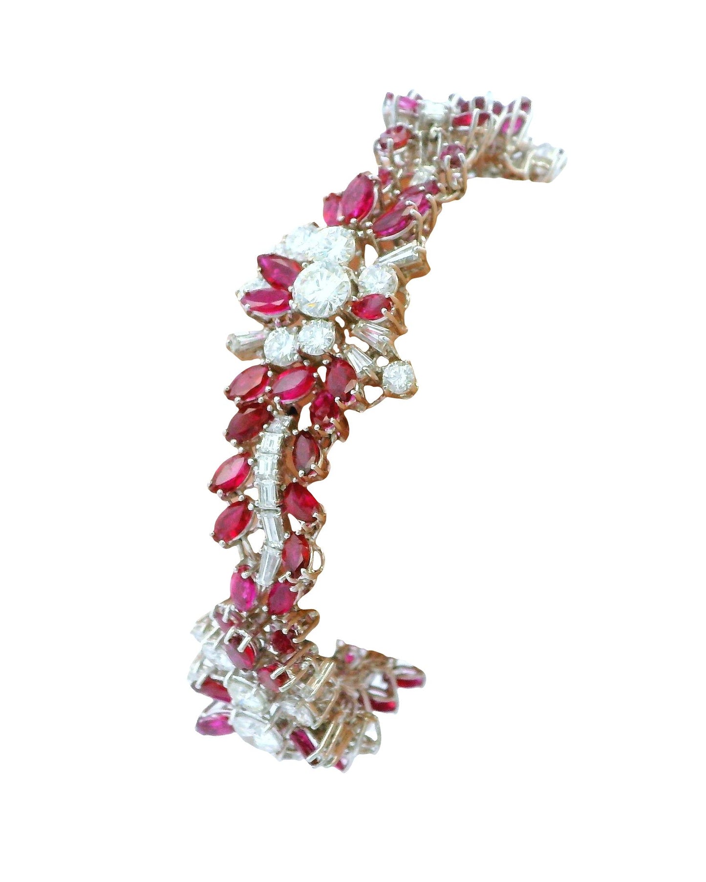 18K White Gold & 14ct Diamond and 19ct Rubies Midcentury Bracelet