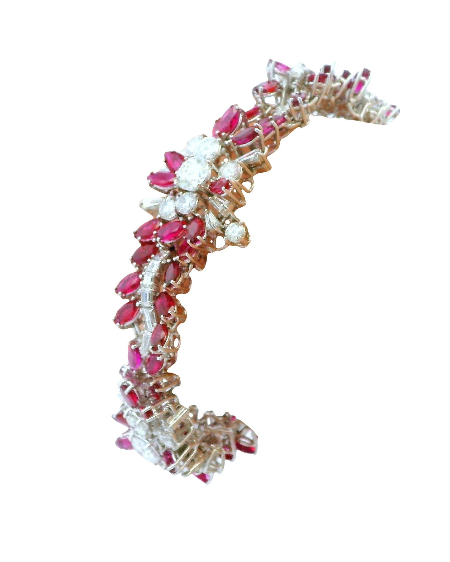 18K White Gold & 14ct Diamond and 19ct Rubies Midcentury Bracelet