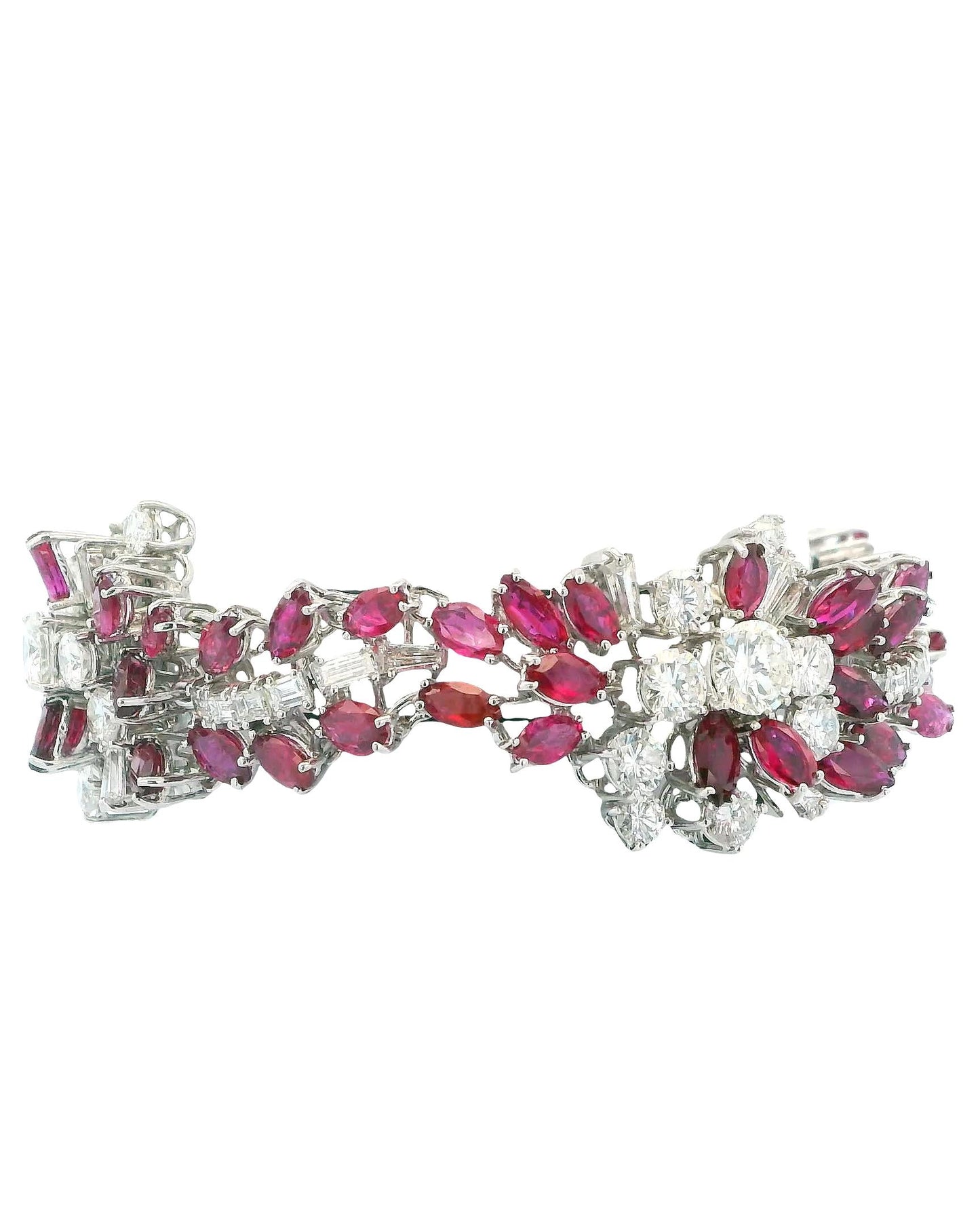 18K White Gold & 14ct Diamond and 19ct Rubies Midcentury Bracelet