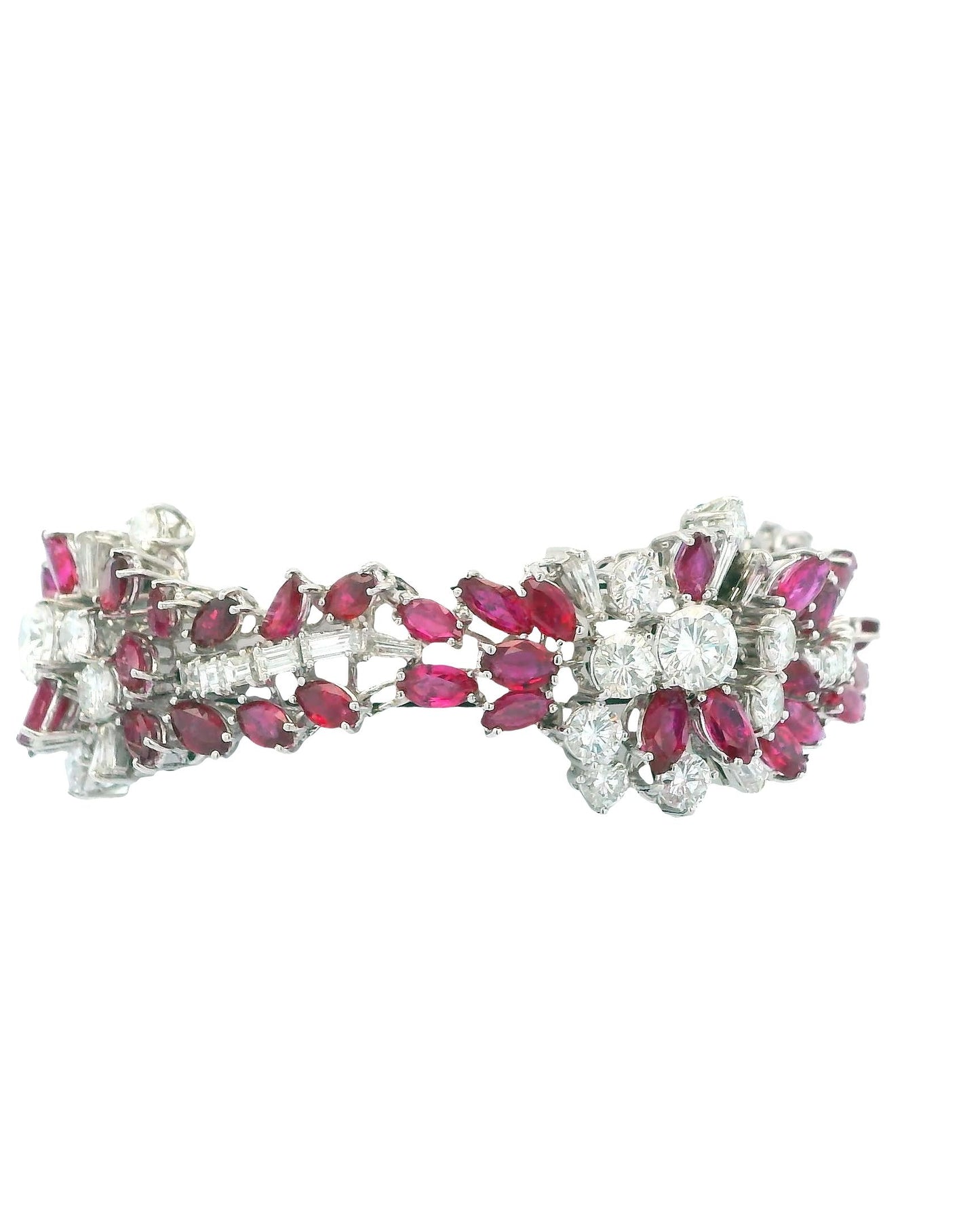 18K White Gold & 14ct Diamond and 19ct Rubies Midcentury Bracelet