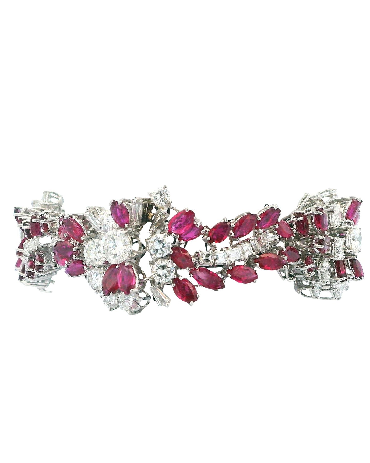 18K White Gold & 14ct Diamond and 19ct Rubies Midcentury Bracelet