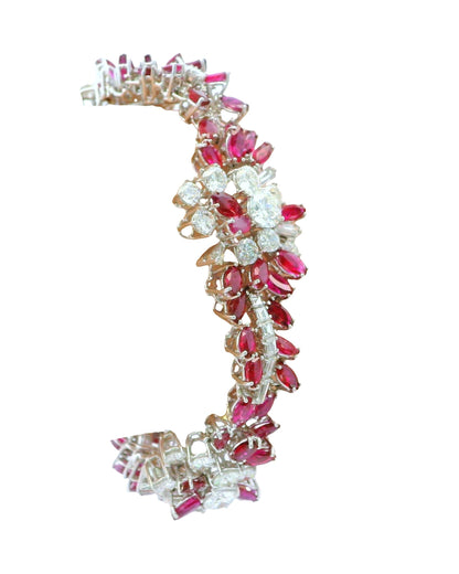 18K White Gold & 14ct Diamond and 19ct Rubies Midcentury Bracelet