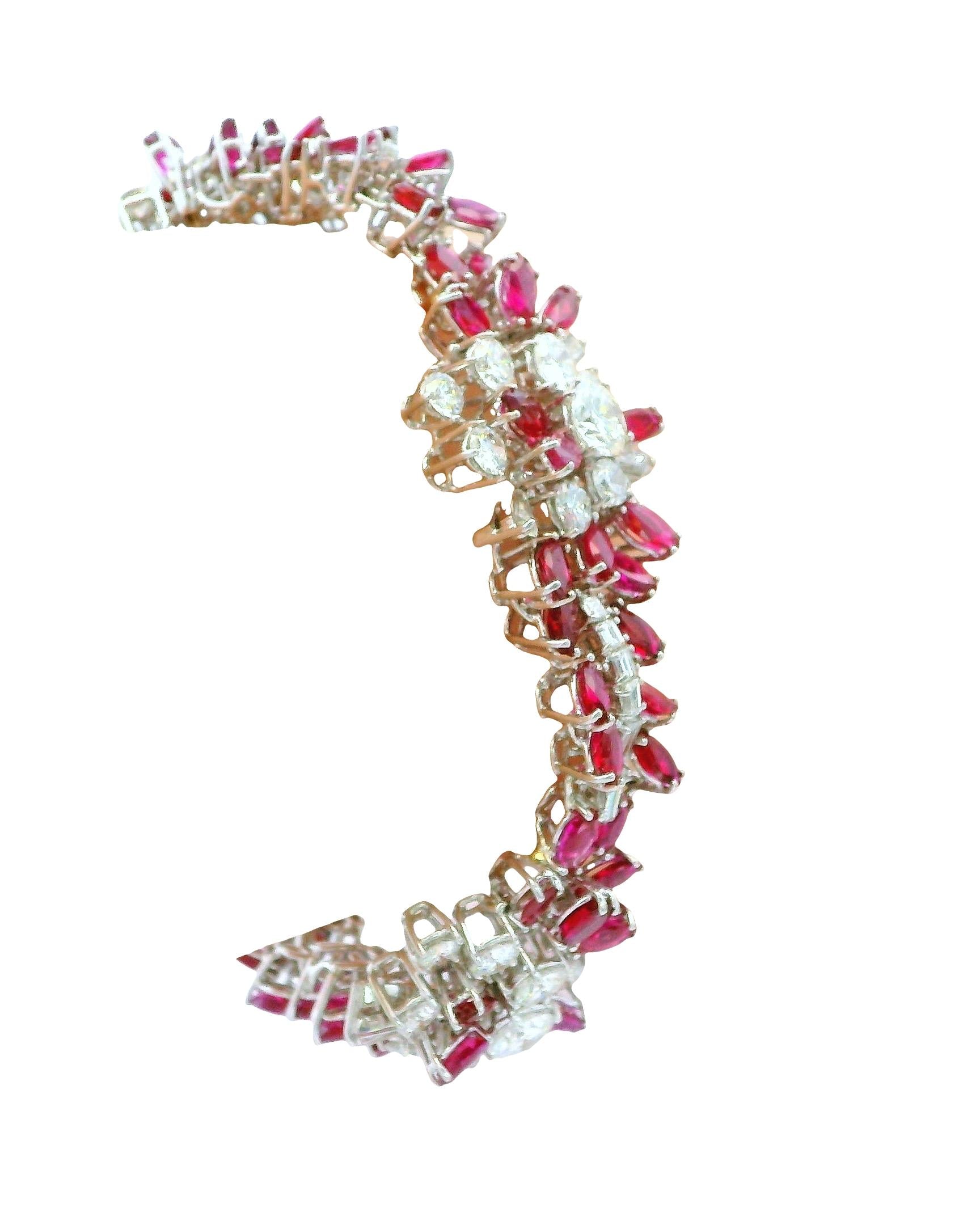18K White Gold & 14ct Diamond and 19ct Rubies Midcentury Bracelet