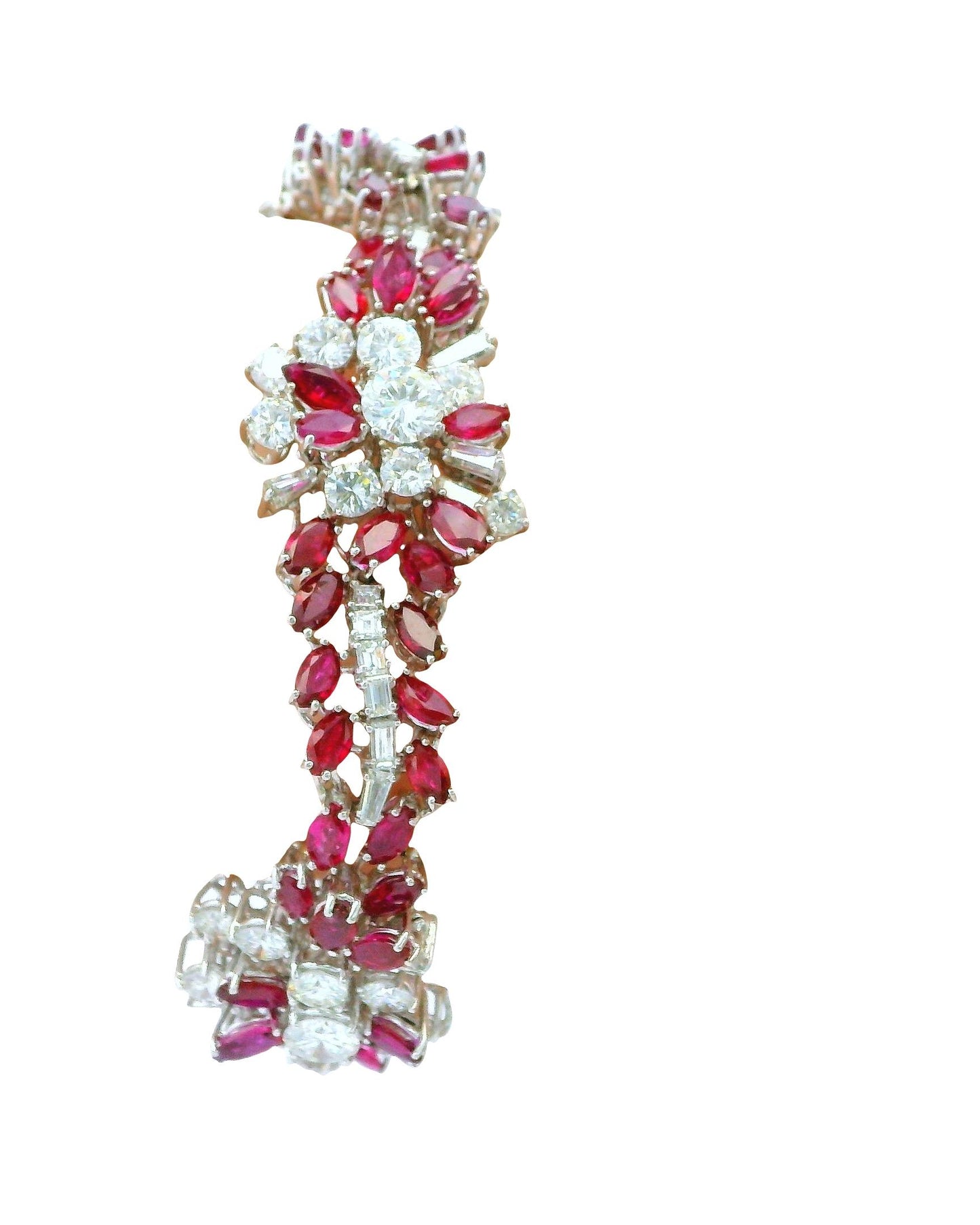 18K White Gold & 14ct Diamond and 19ct Rubies Midcentury Bracelet