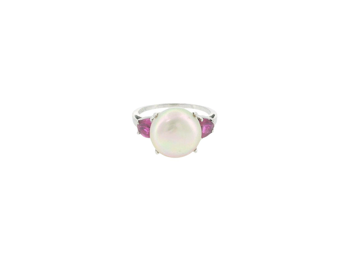 Platinum Natural Pearl & Ruby Ring
