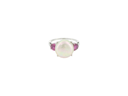 Platinum Natural Pearl & Ruby Ring