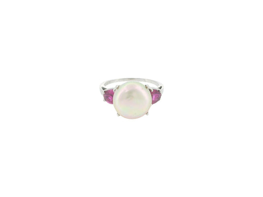Platinum Natural Pearl & Ruby Ring