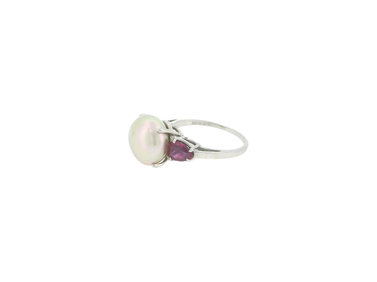 Platinum Natural Pearl & Ruby Ring