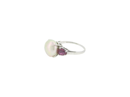 Platinum Natural Pearl & Ruby Ring