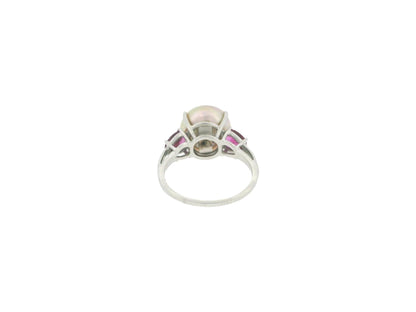 Platinum Natural Pearl & Ruby Ring