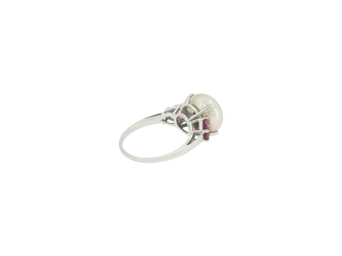 Platinum Natural Pearl & Ruby Ring