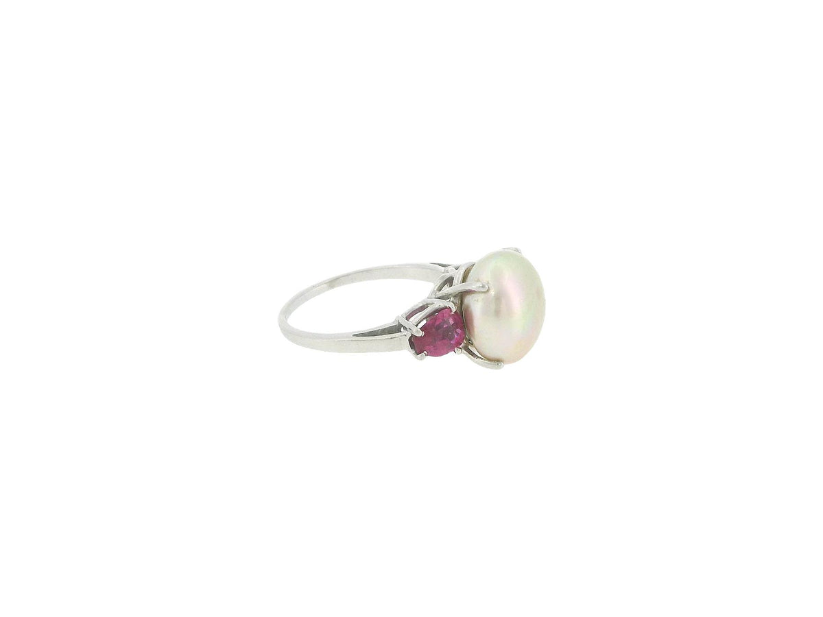 Platinum Natural Pearl & Ruby Ring