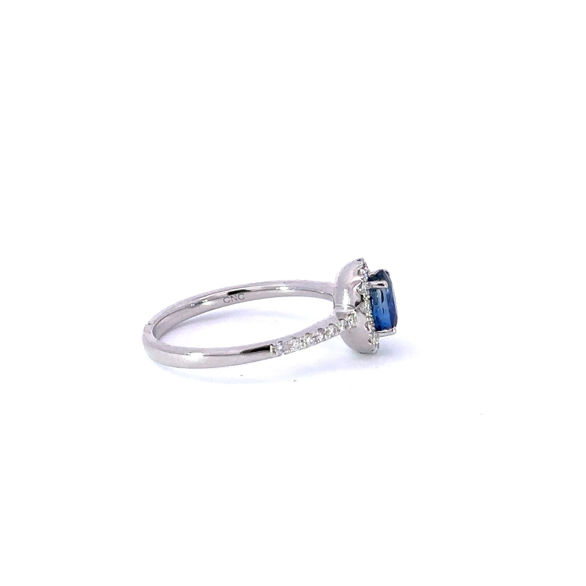 White Gold Ring Oval Sapphire W/Micro Pave