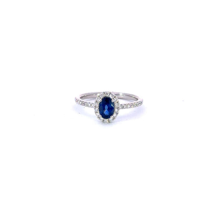 White Gold Ring Oval Sapphire W/Micro Pave