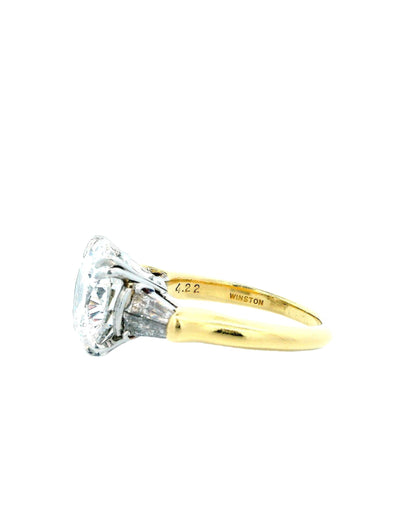 Harry Winston 4.22 Carats Vs2 Diamond Platinum & 18K Gold Ring  Papers