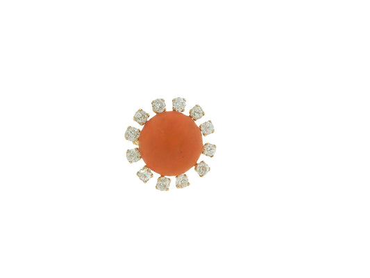 18K Yellow Gold Coral Diamond Ring